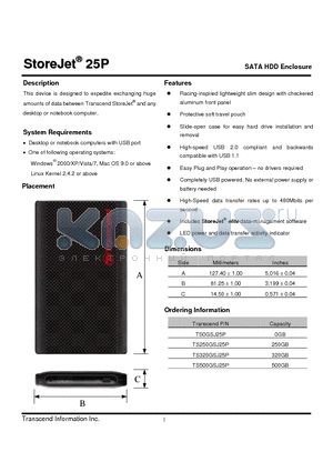 TS500GSJ25P datasheet - SATA HDD Enclosure