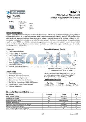 TS5201CSRF datasheet - 200mA Low Noise LDO Voltage Regulator with Enable