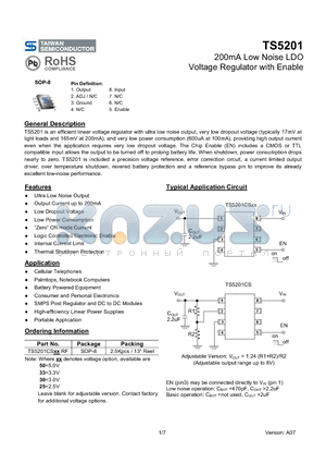 TS5201_07 datasheet - 200mA Low Noise LDO Voltage Regulator with Enable