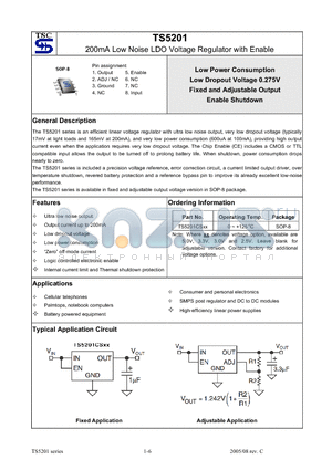 TS5201 datasheet - 200mA Low Noise LDO Voltage Regulator with Enable