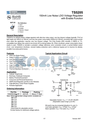 TS5205 datasheet - 150mA Low Noise LDO Voltage Regulator with Enable Function