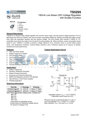 TS5205_10 datasheet - 150mA Low Noise LDO Voltage Regulator with Enable Function