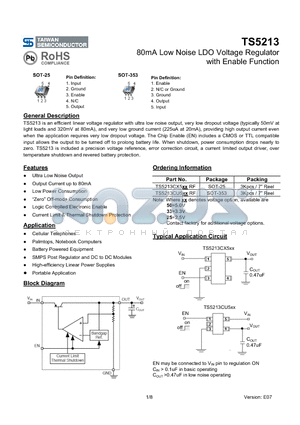 TS5213_10 datasheet - 80mA Low Noise LDO Voltage Regulator with Enable Function