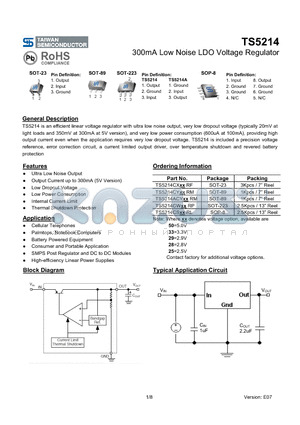 TS5214ACYRM datasheet - 300mA Low Noise LDO Voltage Regulator