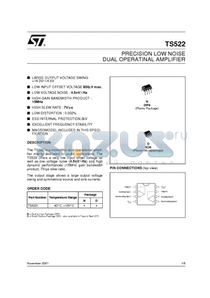 TS522_01 datasheet - PRECISION LOW NOISE DUAL OPERATIONAL AMPLIFIERS