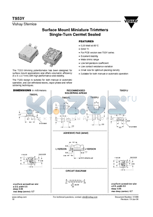 TS53Y datasheet - Surface Mount Miniature Trimmers Single-Turn Cermet Sealed