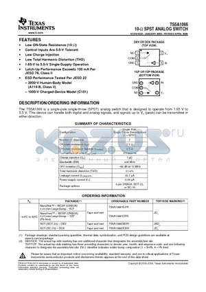 TS5A1066DCKR datasheet - 10-W SPST ANALOG SWITCH