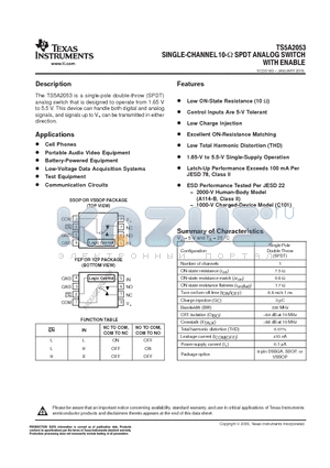 TS5A2053YEPR datasheet - SINGLE-CHANNEL 10-OHM SPDT ANALOG SWITCH WITH ENABLE