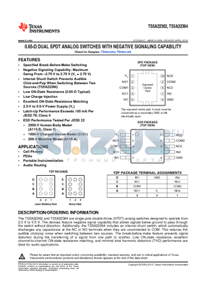 TS5A22362 datasheet - 0.65-Y DUAL SPDT ANALOG SWITCHES WITH NEGATIVE SIGNALING CAPABILITY