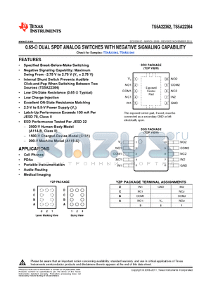TS5A22362_11 datasheet - 0.65-Y DUAL SPDT ANALOG SWITCHES WITH NEGATIVE SIGNALING CAPABILITY