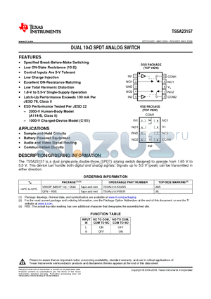 TS5A23157DGST datasheet - DUAL 10-Y SPDT ANALOG SWITCH