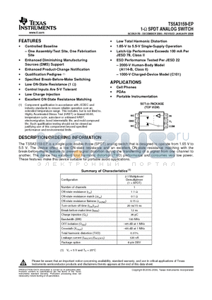TS5A3159-EP datasheet - 1-Y SPDT ANALOG SWITCH