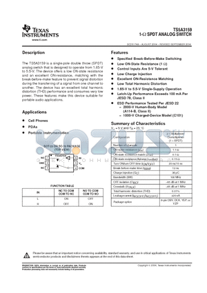 TS5A3159DCKR datasheet - 1 SPDT ANALOG SWITCH