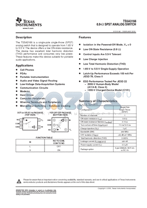 TS5A3166YZPR datasheet - 0.9-Y SPST ANALOG SWITCH