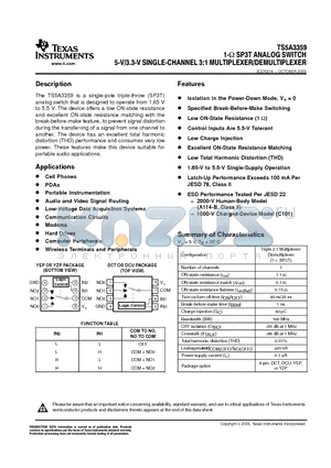 TS5A3359DCUR datasheet - 1-ohm SP3T ANALOG SWITCH 5-V/3.3-V SINGLE - CHANNEL 3