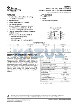 TS5A3357DCUR datasheet - SINGLE 5-Y SP3T ANALOG SWITCH 5-V/3.3-V 3:1 MULTIPLEXER/DEMULTIPLEXER