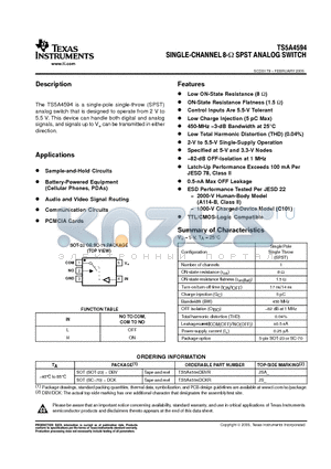 TS5A4594DCKR datasheet - SINGLE-CHANNEL 8-R SPST ANALOG SWITCH