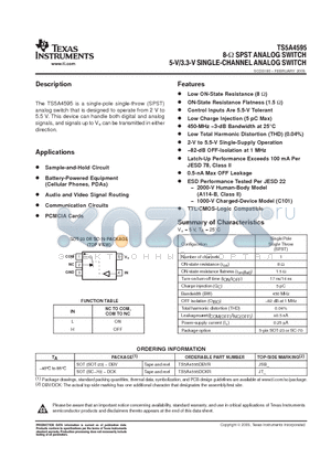 TS5A4595DCKRE4 datasheet - 8-W SPST ANALOG SWITCH 5-V/3.3-V SINGLE-CHANNEL ANALOG SWITCH