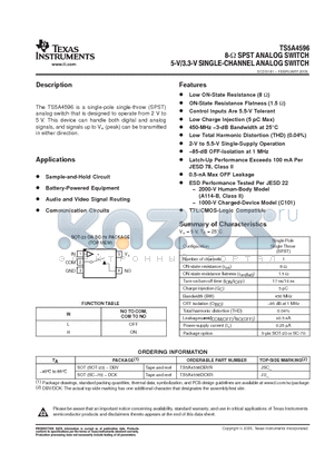 TS5A4596 datasheet - 8-ohm SPST ANALOG SWITCH 5-V/3.3-V SINGLE-CHANNEL ANALOG SWITCH