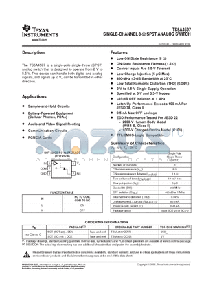 TS5A4597DBVR datasheet - SINGLE-CHANNEL 8-ohm SPST ANALOG SWITCH