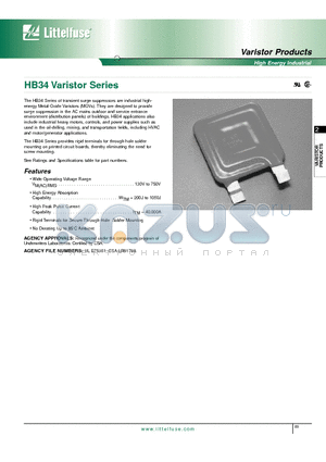 V251HB34 datasheet - Varistor Products - High Energy Industrial