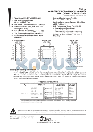 TS5L100 datasheet - QUAD SPDT WIDE-BANDWIDTH LAN SWITCH WITH LOW ON-STATE RESISTANCE