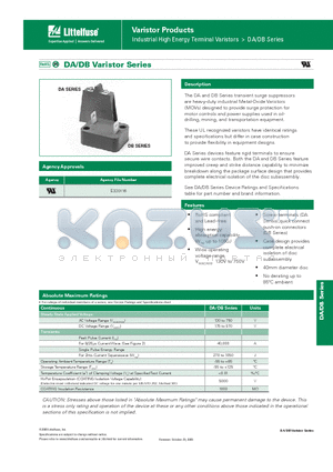 V271DA40 datasheet - Industrial High Energy Terminal Varistors
