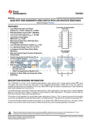 TS5V330CD datasheet - QUAD SPDT WIDE BANDWIDTH VIDEO SWITCH WITH LOW ON-STATE RESISTANCE