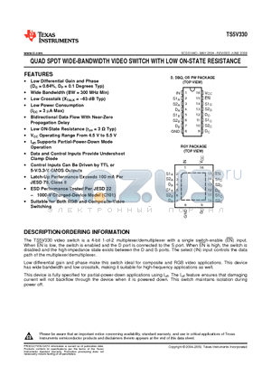 TS5V330DE4 datasheet - QUAD SPDT WIDE-BANDWIDTH VIDEO SWITCH WITH LOW ON-STATE RESISTANCE