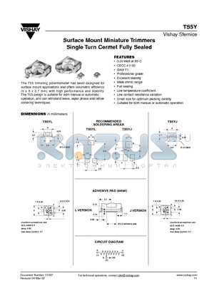 TS5YJ datasheet - Surface Mount Miniature Trimmers Single Turn Cermet Fully Sealed