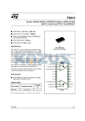 TS612 datasheet - DUAL WIDE BAND OPERATIONAL AMPLIFIER WITH HIGH OUTPUT CURRENT