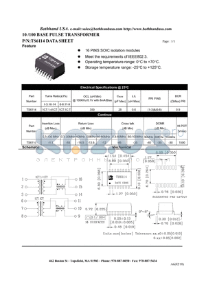 TS6114 datasheet - 10 /100 BASE PULSE TRANSFORMER