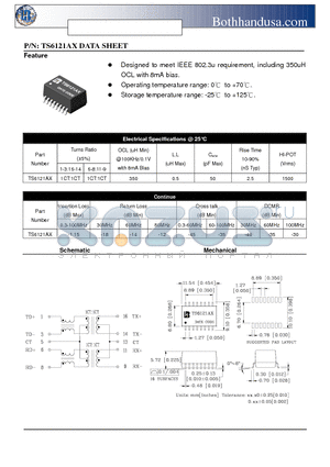TS6121AX datasheet - 10/100 BASE-T ETHERNET ISOLATION TRANSFORMER