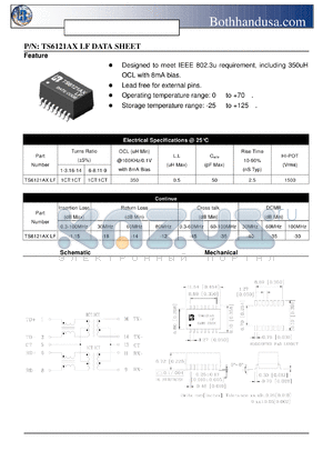 TS6121AXLF datasheet - 10/100 BASE-T ETHERNET ISOLATION TRANSFORMER