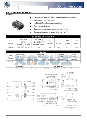 TS6121B_1 datasheet - 10/100 BASE-T SMD ETHERNET TRANSFORMER