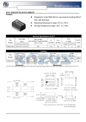 TS6121CX1 datasheet - 10/100 BASE-T ETHERNET ISOLATION TRANSFORMER