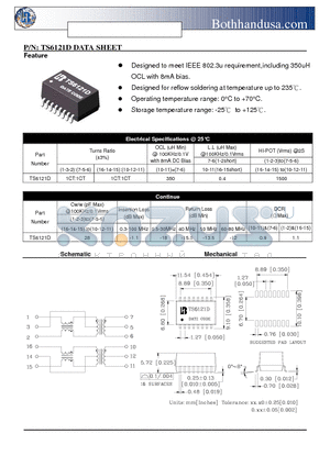 TS6121D datasheet - 10/100 BASE-T ETHERNET ISOLATION TRANSFORMER