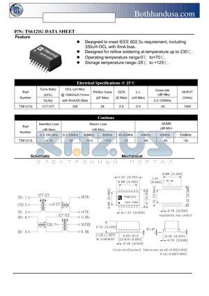 TS6121G datasheet - 10/100 BASE PULSE TRANSFORMER