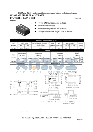 TS6121K datasheet - 10/100 BASE PULSE TRANSFORMER