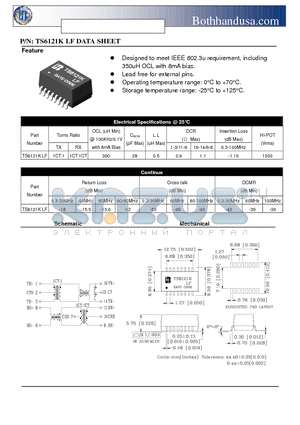 TS6121KLF datasheet - 10/100 BASE PULSE TRANSFOREMER