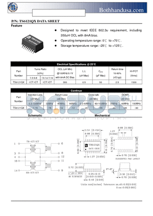 TS6121QX datasheet - 10/100 BASE-T ETHERNET ISOLATION TRANSFORMER