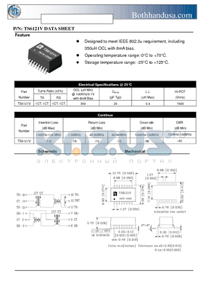 TS6121V datasheet - 10/100 BASE PULSE TRANSFORMER