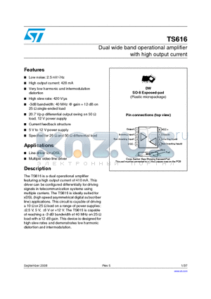 TS616 datasheet - Dual wide band operational amplifier with high output current