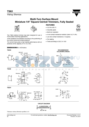 TS63 datasheet - Multi-Turn Surface Mount Miniature 1/4