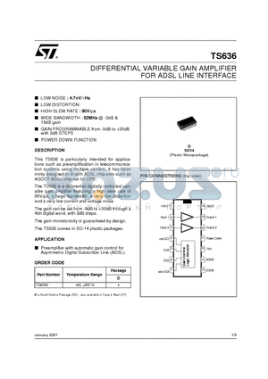 TS636D datasheet - DIFFERENTIAL VARIABLE GAIN AMPLIFIER FOR ADSL LINE INTERFACE