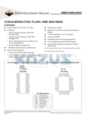 WMF512K8-120CM5 datasheet - 512Kx8 MONOLITHIC FLASH, SMD 5962-96692