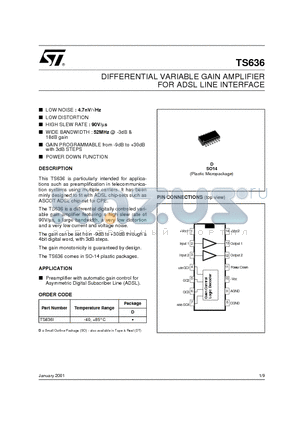 TS636 datasheet - DIFFERENTIAL VARIABLE GAIN AMPLIFIER FOR ADSL LINE INTERFACE