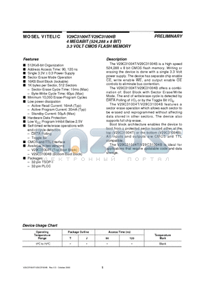 V29C31004B datasheet - 4 MEGABIT 524,288 x 8 BIT 3.3 VOLT CMOS FLASH MEMORY