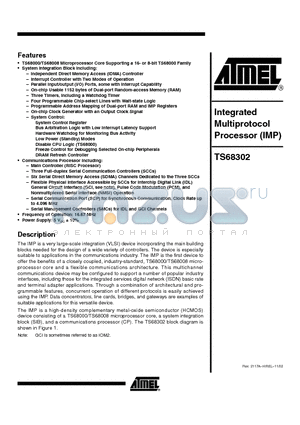 TS68302MA1B/C16 datasheet - Integrated Multiprotocol Processor IMP