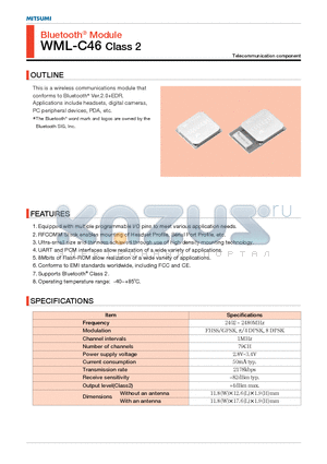 WML-C46 datasheet - Bluetooth Module